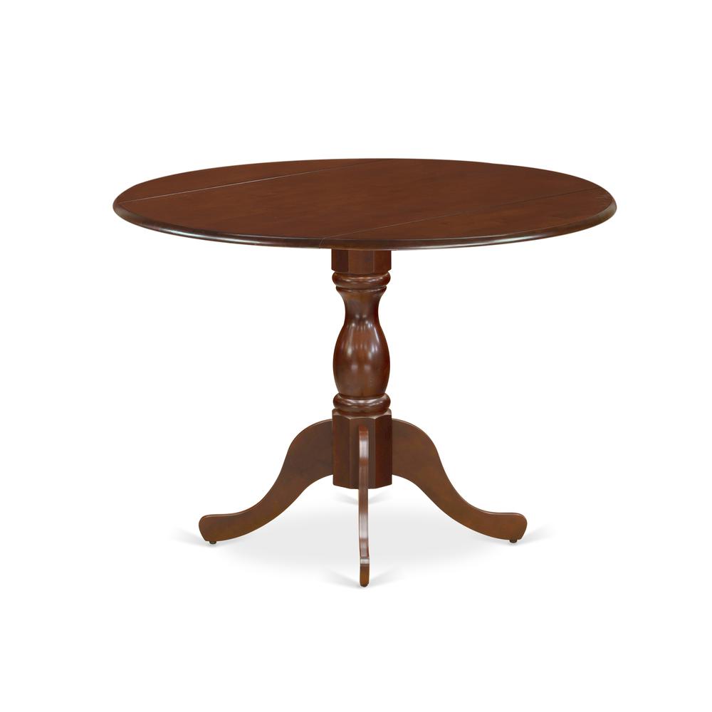 East West Furniture DMT-MAH-TP Round Table Mahogany Color Drops Leave Table Top Surface and Asian Wood Mid Century Table Pedestal Legs -Mahogany Finish