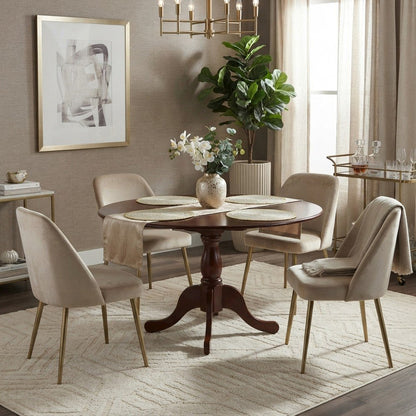 Wood Round Dining Table with Drop-Leaf Top and Pedestal, Mahogany