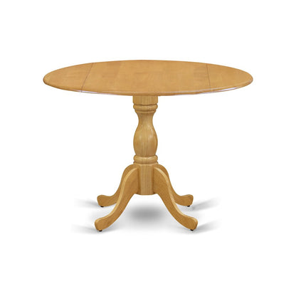 East West Furniture 3-Piece Dining Room Set- 2 Wood Chair with Wooden Seat and Slatted Chair Back - Dropleafs Round Dining Table - Oak Finish