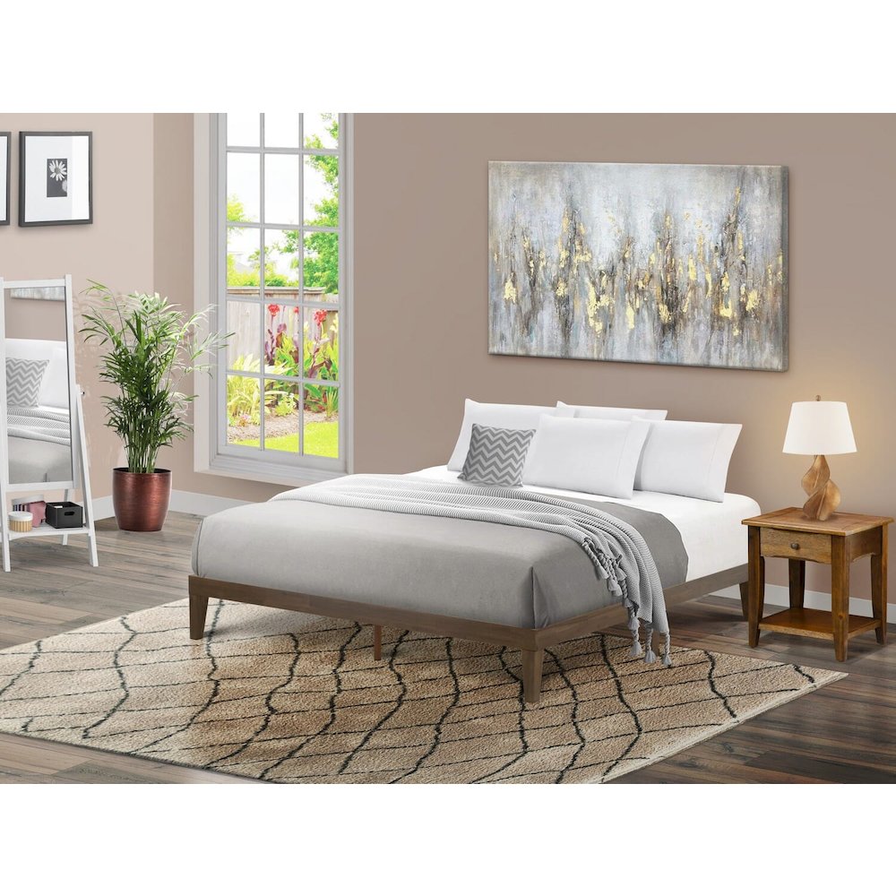 King Size Platform Bed with 4 Legs and 2 Extra Center Legs - Walnut Finish