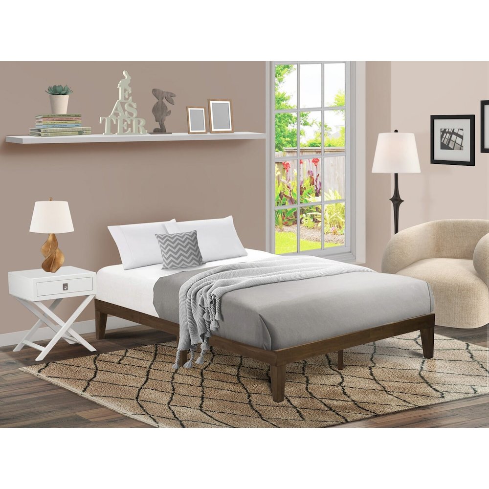 Queen Platform Bed Frame with 4 Legs and 2 Extra Center Legs - Walnut Finish