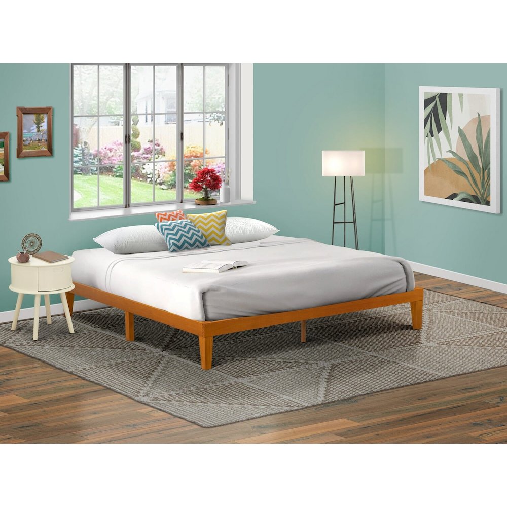 King Size Platform Bed Frame with 4 Legs and 2 Extra Center Legs - Oak Finish