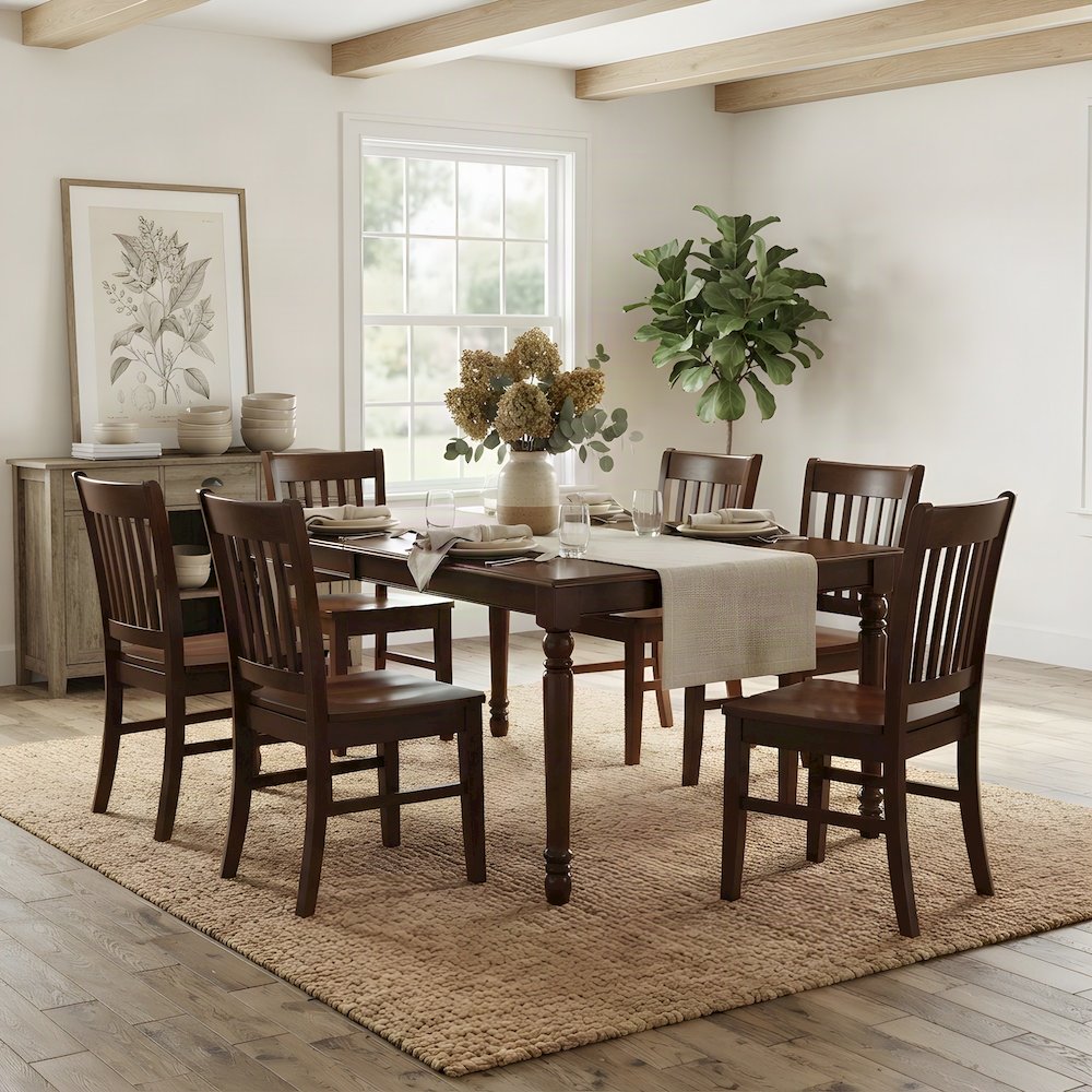 Mahogany Dining Table Set with Chairs, Extendable Kitchen Table