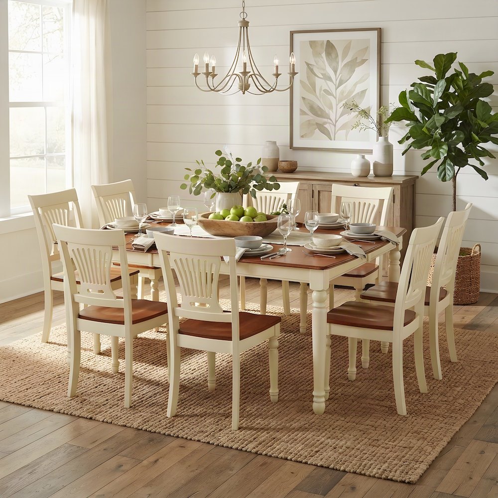 Solid Wood Dining Table with Butterfly Leaf and 8 Chairs, 9 Piece Set