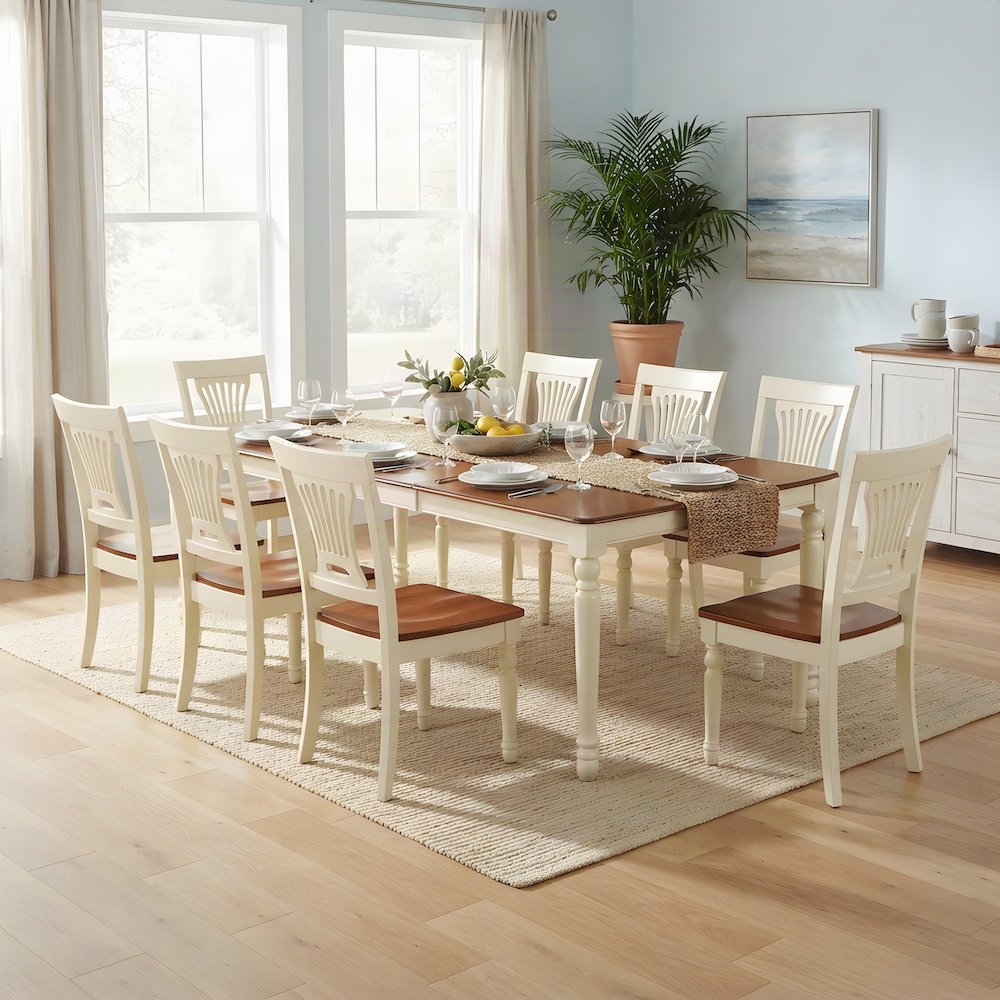 Solid Wood Dining Table with Butterfly Leaf and 8 Chairs, 9 Piece Set
