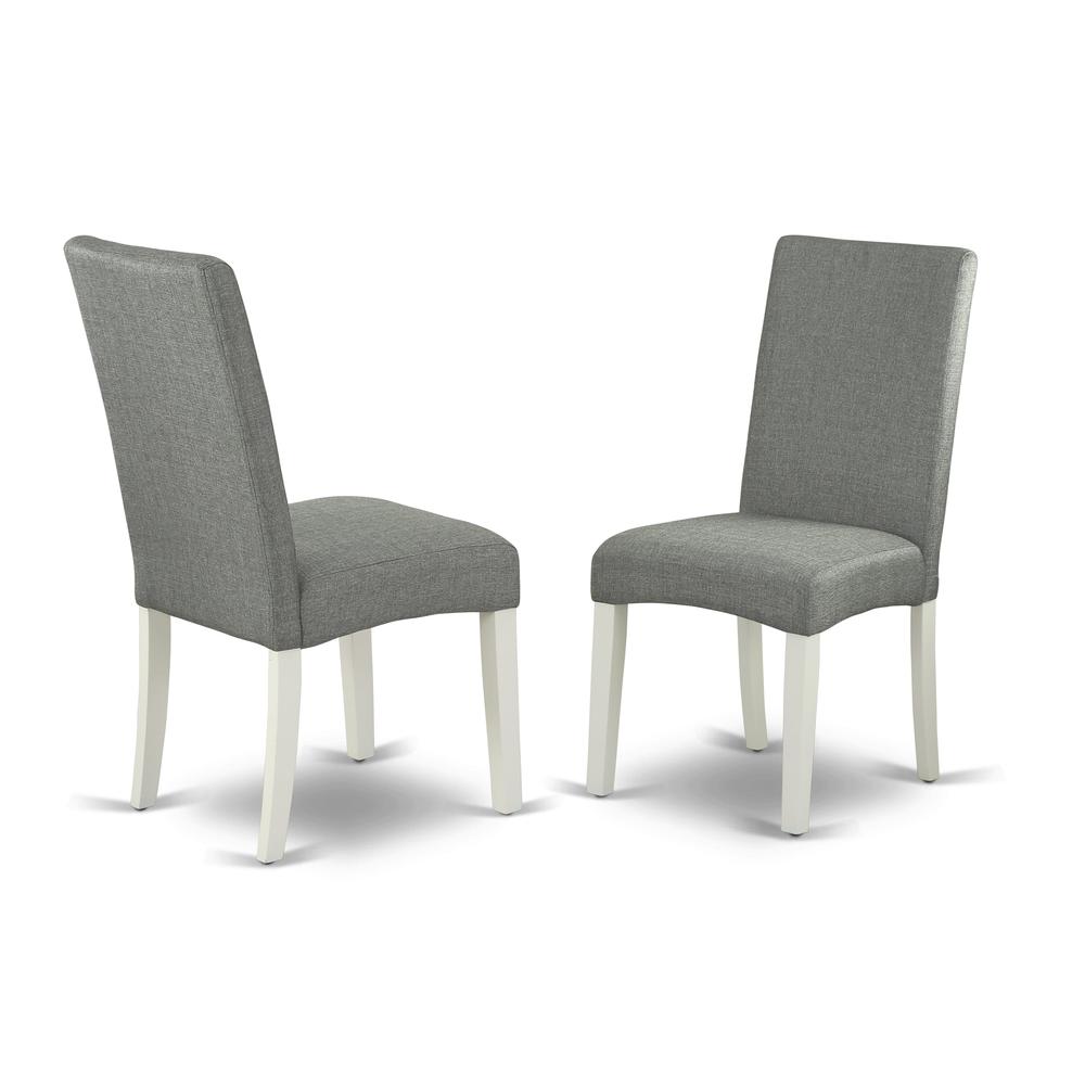 East West Furniture DMDR3-LWH-07 3 Piece Wood Dining Table Set Includes 1 Drop Leaves Dining Room Table and 2 Grey Linen Fabric Padded Chair with High Back - Linen White Finish