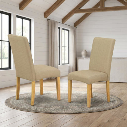 Oak Parsons Dining Chair with Upholstered Seat, High-Back Kitchen Chair, Set of 2