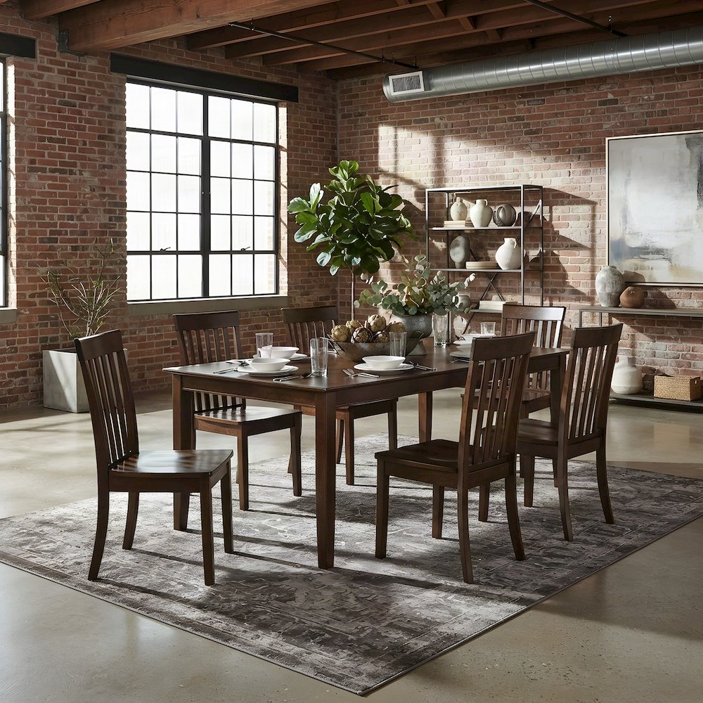 Solid Wood Rectangular Dining Table with 6 Chairs 7 Piece Set