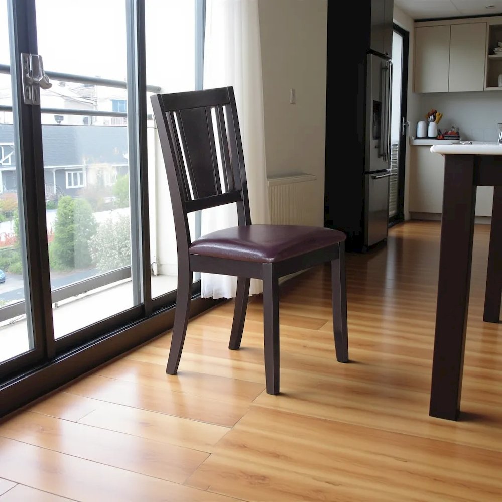 Elegant Black Wooden Dining Chairs with Faux Leather Seat – Set of 2