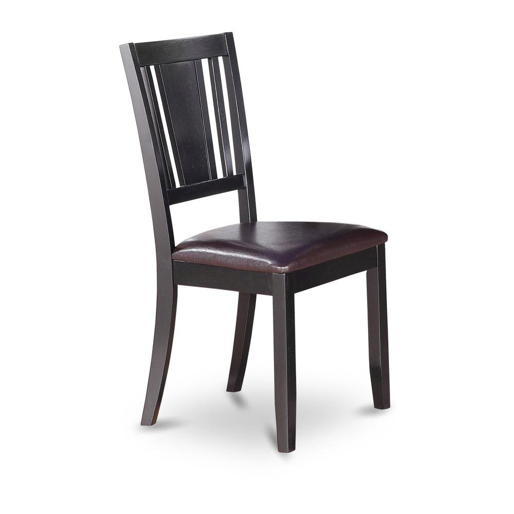 Elegant Black Wooden Dining Chairs with Faux Leather Seat – Set of 2