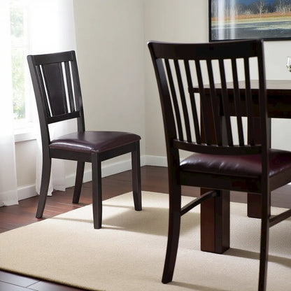 Elegant Black Wooden Dining Chairs with Faux Leather Seat – Set of 2