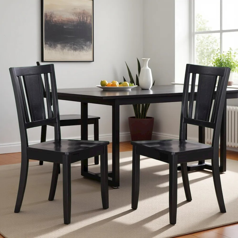 Elegant Black Wooden Dining Chairs – Classic Design, Set of 2