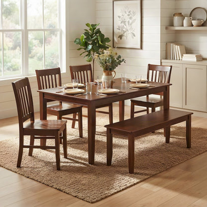 Solid Wood Kitchen Dining Table with Bench and 4 Chairs 6 Piece Set