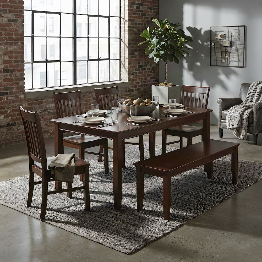 Solid Wood Kitchen Dining Table with Bench and 4 Chairs 6 Piece Set