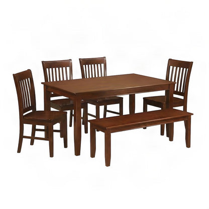 Solid Wood Kitchen Dining Table with Bench and 4 Chairs 6 Piece Set