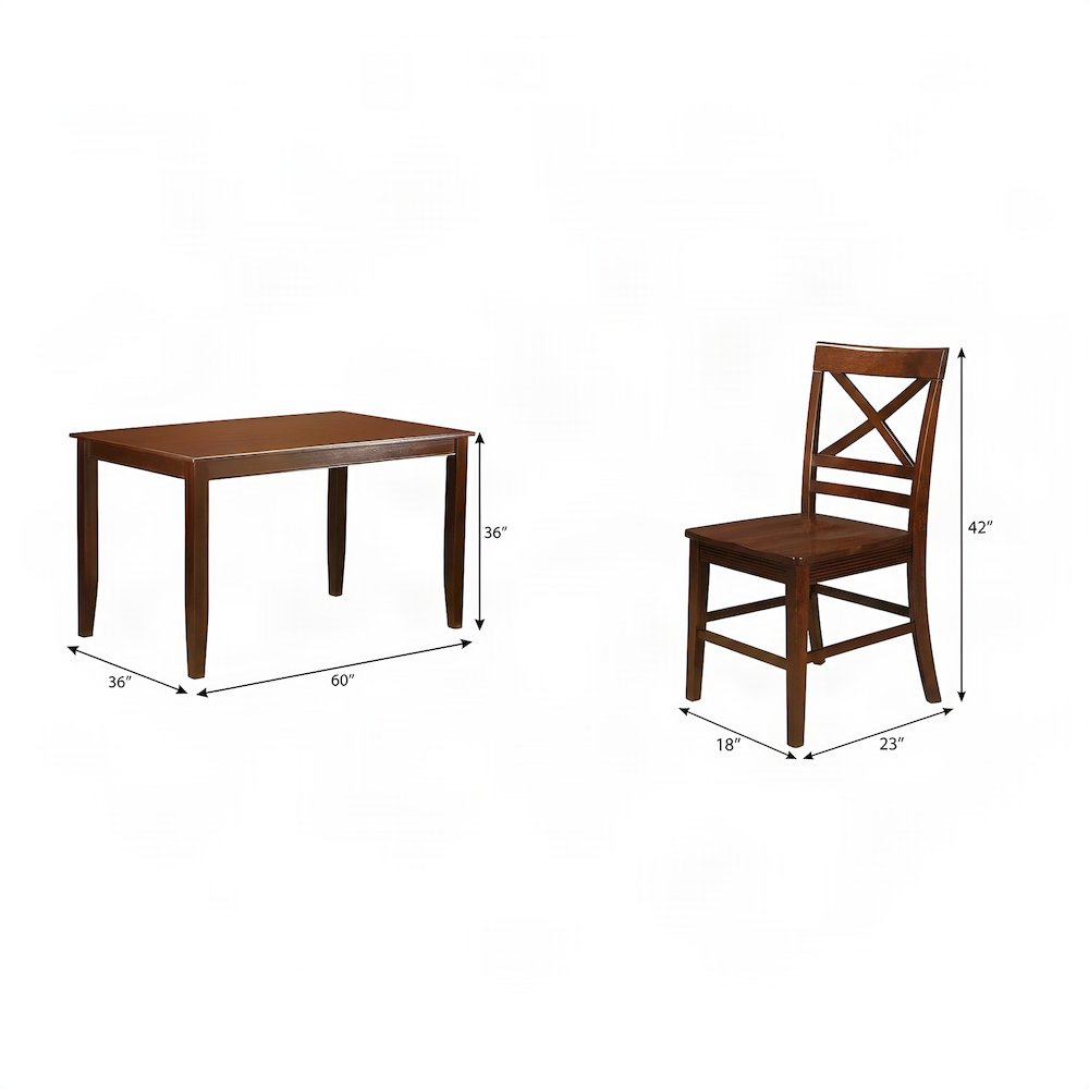Solid Wood Counter Height Dining Table and 6 Chairs 7 Piece Set, Mahogany