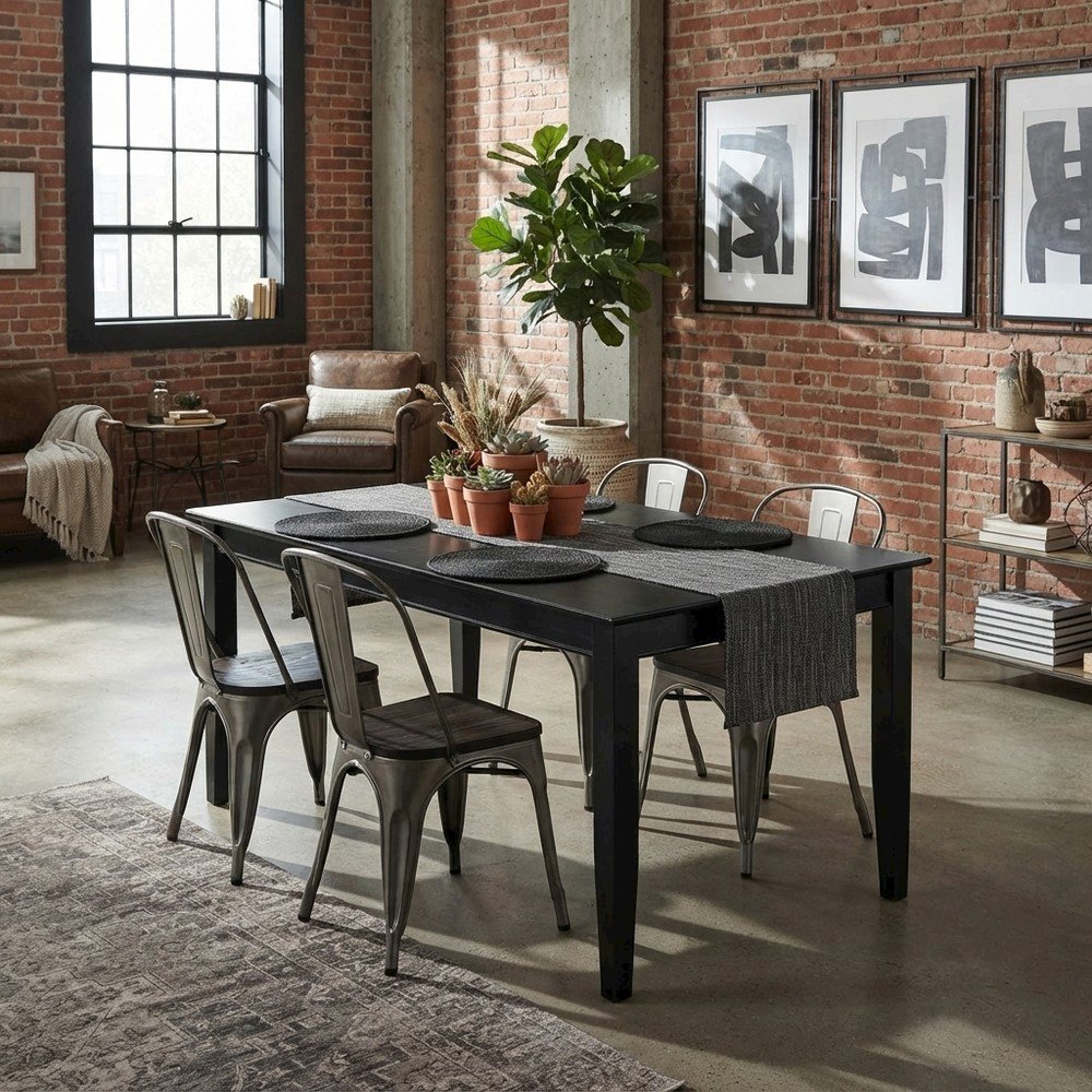 Wood Rectangular Dining and Kitchen Table with Traditional Base, Black
