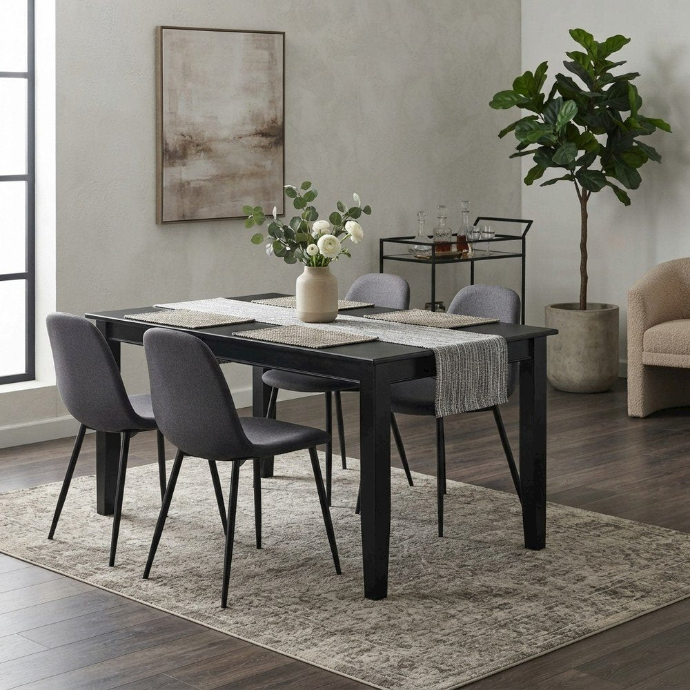 Wood Rectangular Dining and Kitchen Table with Traditional Base, Black