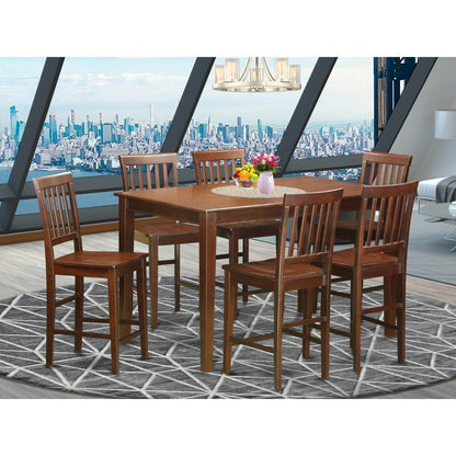 7 Pcs Counter Height Table Set-Pub Table And 6 Bar Stools