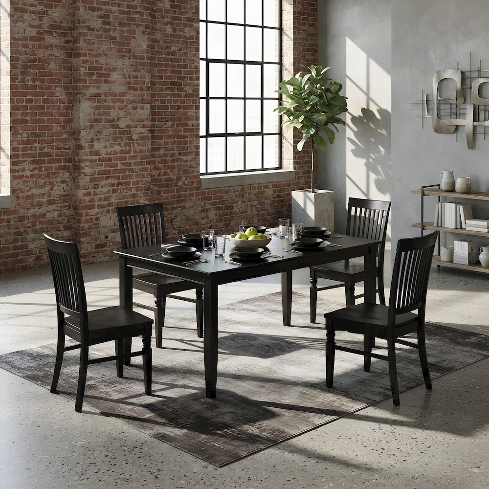 Solid Wood Rectangular Dining Table with 4 Kitchen Chairs 5 Piece Set