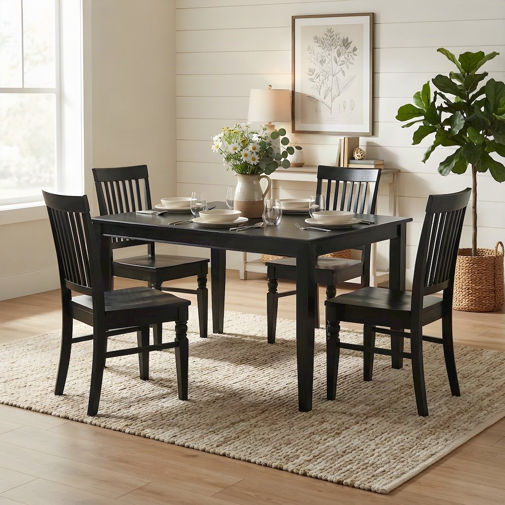 Solid Wood Rectangular Dining Table with 4 Kitchen Chairs 5 Piece Set