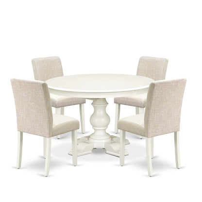 5-Piece Modern Dining Set, Linen White