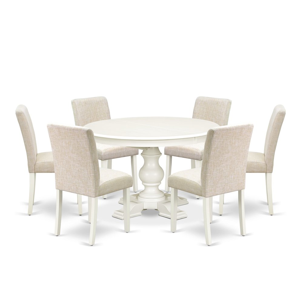 7-Piece Dining Table Set, Linen White
