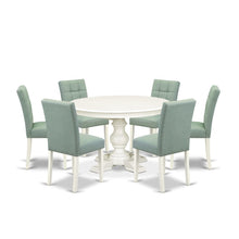 Solid Wood Round Oval Dining Table with Linen Chairs 5 Piece Set, Linen White