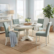 Solid Wood Round Oval Dining Table with Linen Chairs 5 Piece Set, Linen White