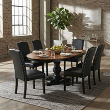 Wood Oval Dining Table with 6 High-Back Chairs, 7 Piece Set, Black & Cherry