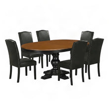 Wood Oval Dining Table with 6 High-Back Chairs, 7 Piece Set, Black & Cherry