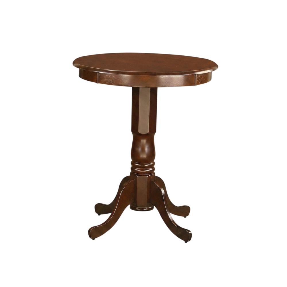 Round Wood Counter Height Pub Table with Pedestal Base, Bar Height, Mahogany