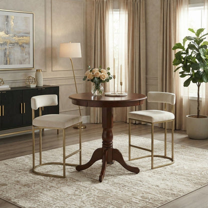 Round Wood Counter Height Pub Table with Pedestal Base, Bar Height, Mahogany
