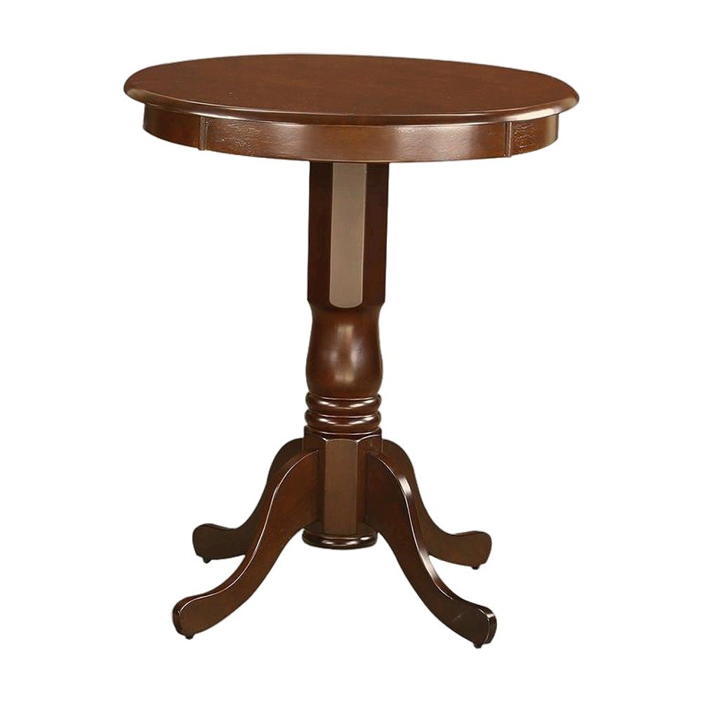 Round Wood Counter Height Pub Table with Pedestal Base, Bar Height, Mahogany