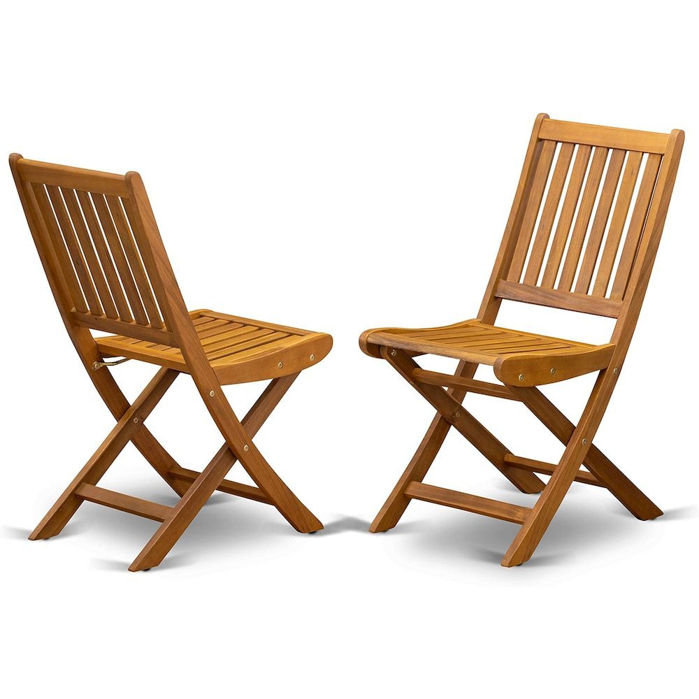 Oil-Finish Round Patio Table Set with 2 Folding Chairs, Modern Design