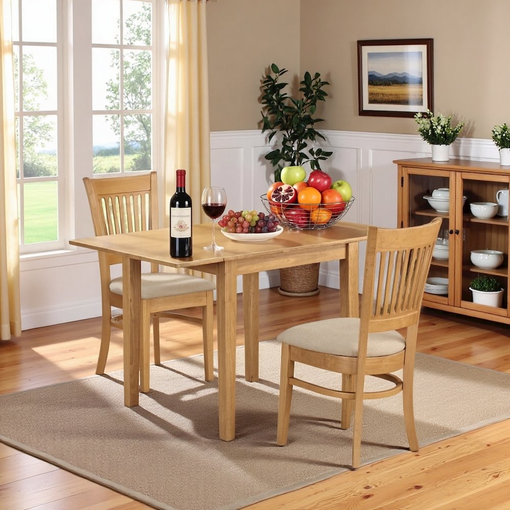 Solid Wood Drop Leaf Kitchen Table and Chairs for Small Dining Spaces