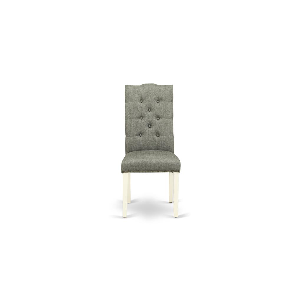 AMEL3-LWH-07 3 Piece Dining Set - 1 Round Pedestal Table and 2 Smoke Dining Room Chairs - Linen White Finish