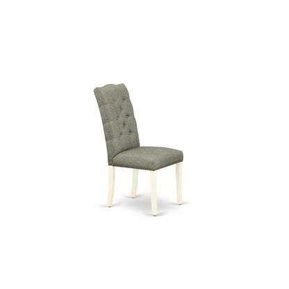 AMEL3-LWH-07 3 Piece Dining Set - 1 Round Pedestal Table and 2 Smoke Dining Room Chairs - Linen White Finish