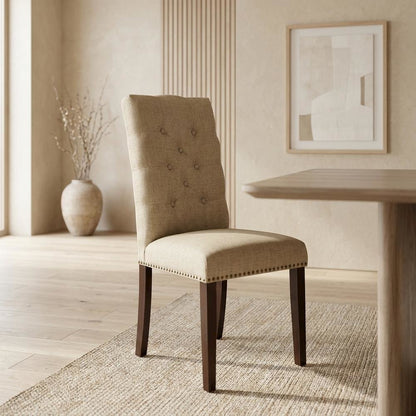 Fabric-Upholstered Parsons Dining Chair with Mahogany Legs for Dining Room, Set of 2