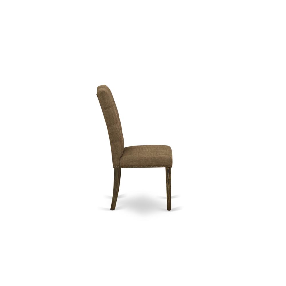 5- pc dining table set with Chair’s Legs and Brown Beige Linen Fabric