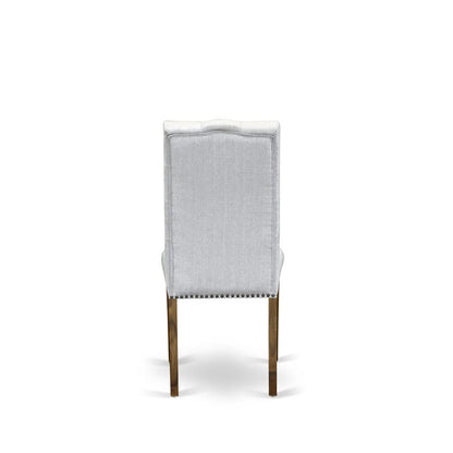 5-pc wood dining table set with Chair’s Legs and Modern Gray Linen Fabric