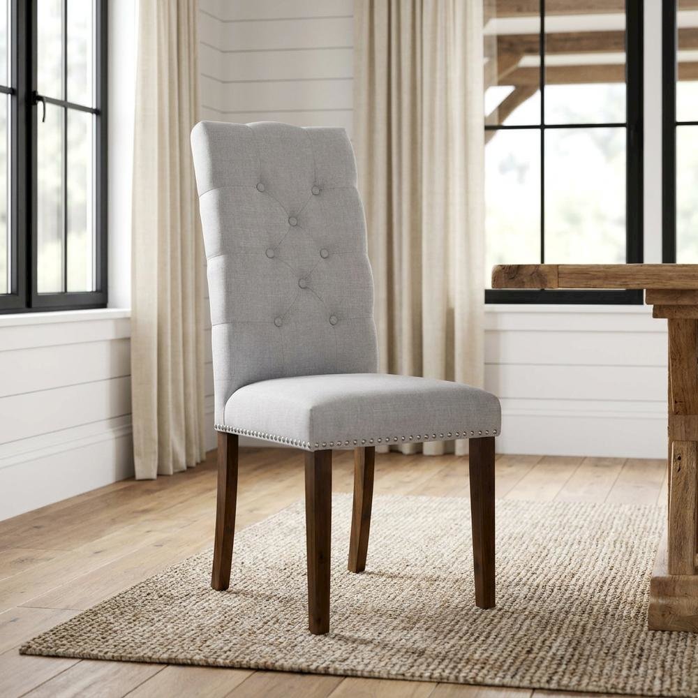 Upholstered Parsons Dining Chair with Walnut Legs for Kitchen or Dining Room, Set of 2