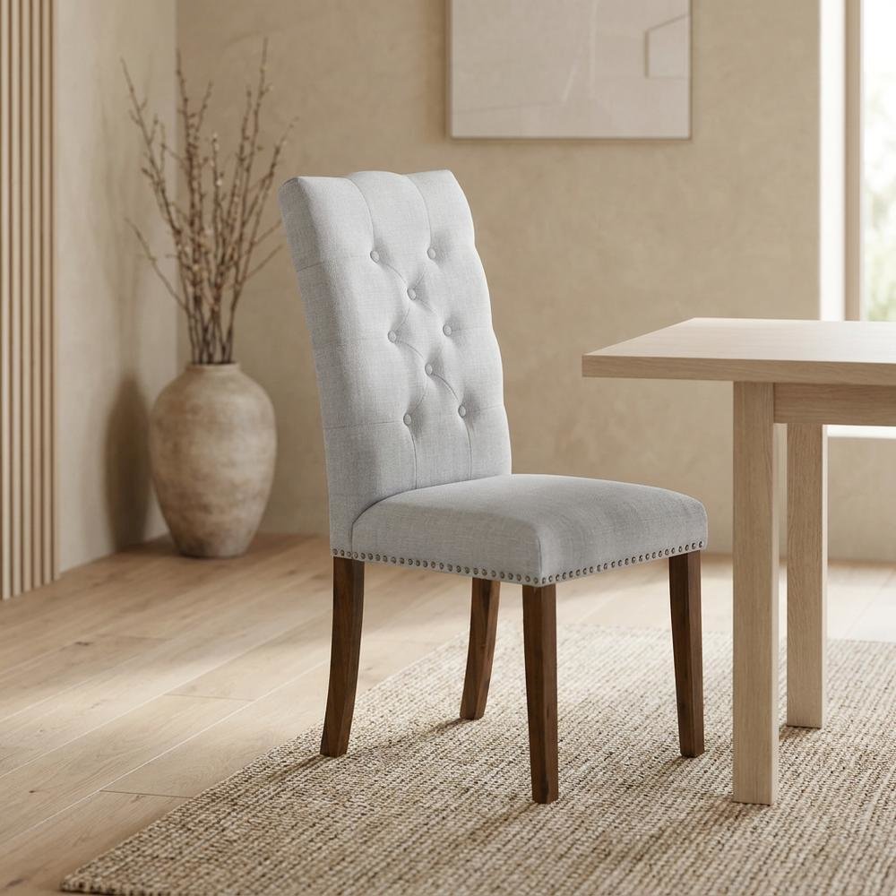 Upholstered Parsons Dining Chair with Walnut Legs for Kitchen or Dining Room, Set of 2