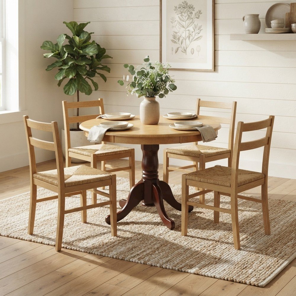 Round Wood Dining Table with Pedestal Base, Small Kitchen Table