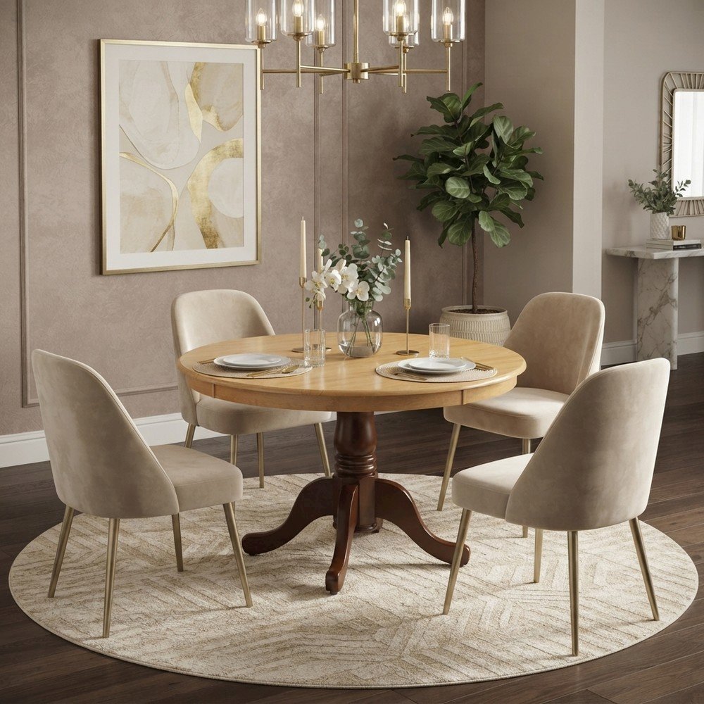 Round Wood Dining Table with Pedestal Base, Small Kitchen Table