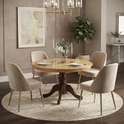 Round Wood Dining Table with Pedestal Base, Small Kitchen Table