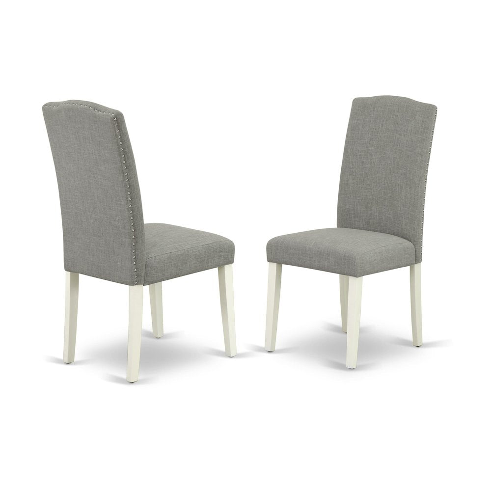 East West Furniture DMEN3-LWH-06 3 Piece Dinette Sets Contains 1 Drop Leaves Wooden Table and 2 Dark Shitake Linen Fabric Parsons Chair High Back with Nail Heads - Linen White Finish