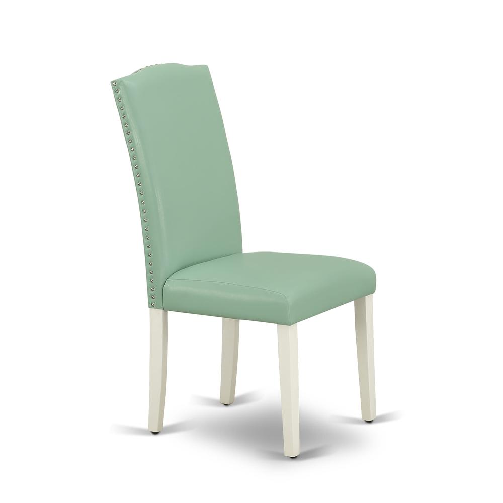 V026EN257-5 5 Pc Dining Room Set Contains a Linen White Dining Table and 4 Pond PU Leather Dining Chairs with High Back - Wire Brushed Linen White Finish