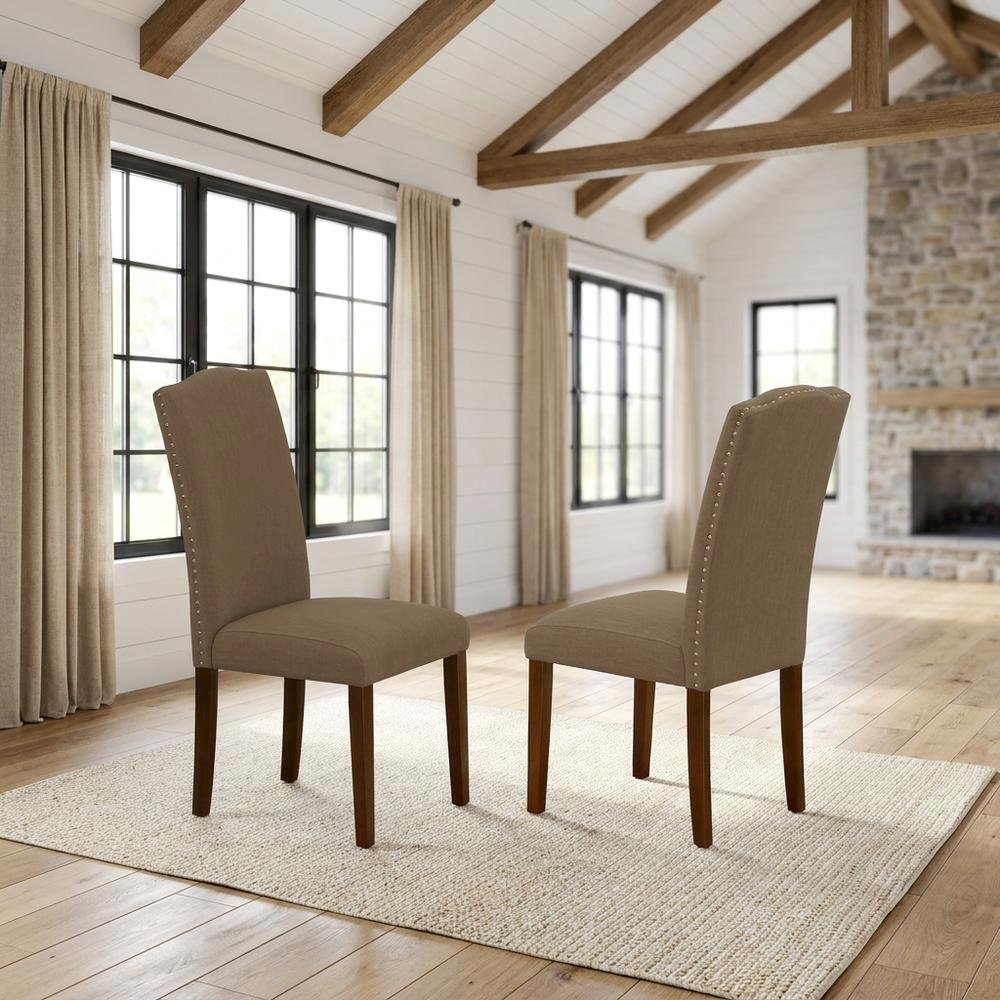 Upholstered Parsons Dining Chair with Wood Frame for Dining Room, Mahogany, Set of 2