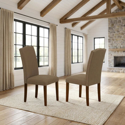 Upholstered Parsons Dining Chair with Wood Frame for Dining Room, Mahogany, Set of 2